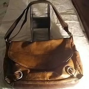 Fossil leather and fabric messenger saddle bag